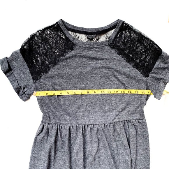 top shop short sleeved casual grey skirt w/lace - Picture 2 of 6